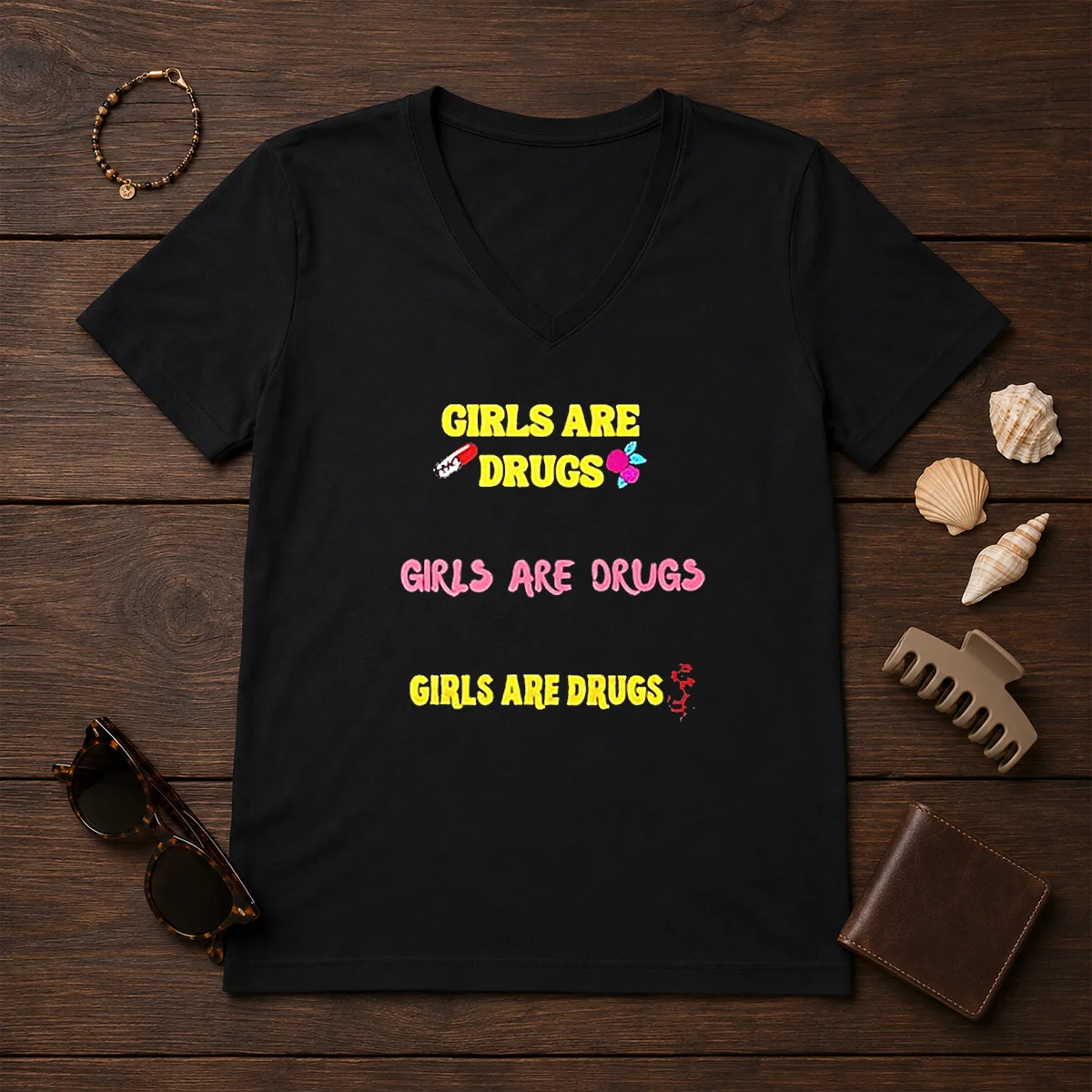 Pretty Girls Are Drugs Girls Are Drugs Girls Are Drugs Pill Rose Flower Shirt - Image 2