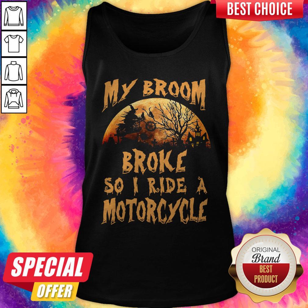 Nice My Broom Broke So I Ride A Motorcycle Halloween Shirt - Image 3