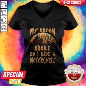 Alternative view of Nice My Broom Broke So I Ride A Motorcycle Halloween Shirt