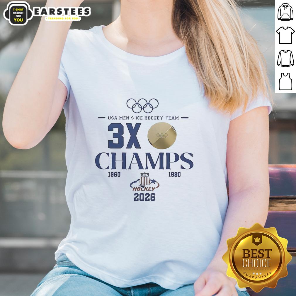 Nice USA Hockey 2026 Olympic Men's Ice Hockey 3x Champions T-Shirt - Image 3