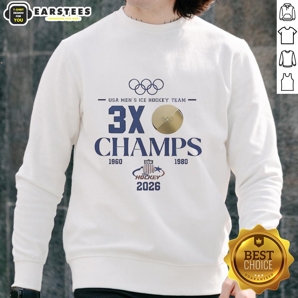 Nice USA Hockey 2026 Olympic Men's Ice Hockey 3x Champions T-Shirt - Image 5