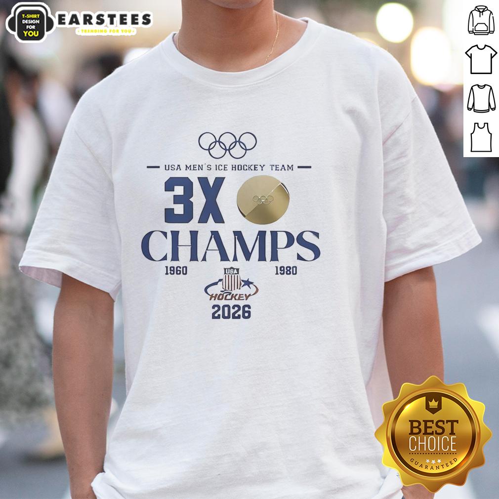 Nice USA Hockey 2026 Olympic Men's Ice Hockey 3x Champions T-Shirt