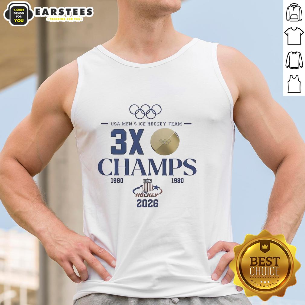 Nice USA Hockey 2026 Olympic Men's Ice Hockey 3x Champions T-Shirt - Image 4