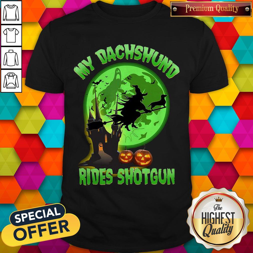 My Dachshund Rides Shotgun Halloween Moon Shirt