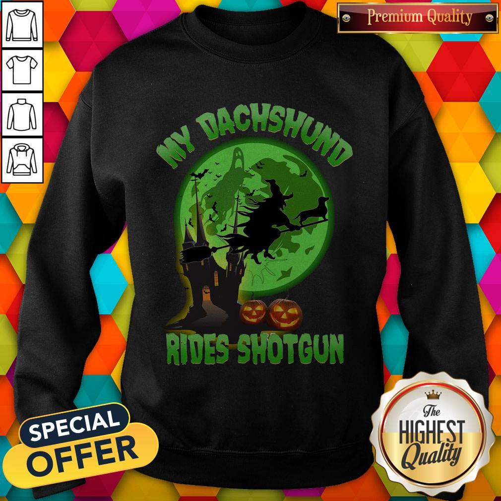 My Dachshund Rides Shotgun Halloween Moon Shirt - Image 3