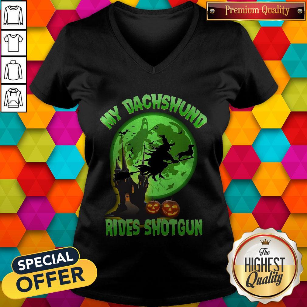 My Dachshund Rides Shotgun Halloween Moon Shirt - Image 5