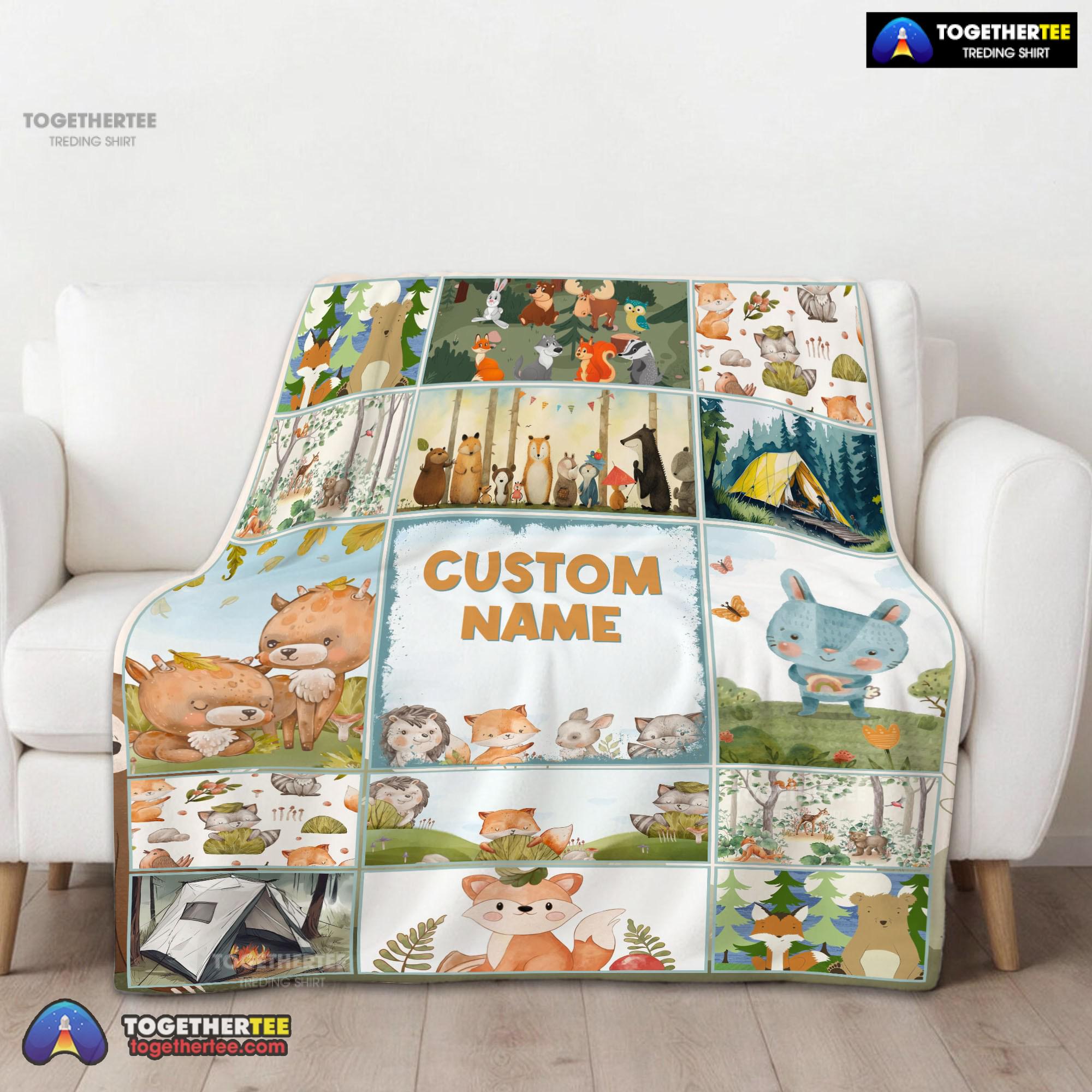 Official Cute Forest Animals Collage Whimsical Blanket Fleece Customized Blanket - Image 2