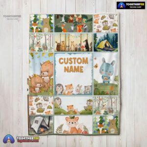 Official Cute Forest Animals Collage Whimsical Blanket Fleece Customized Blanket