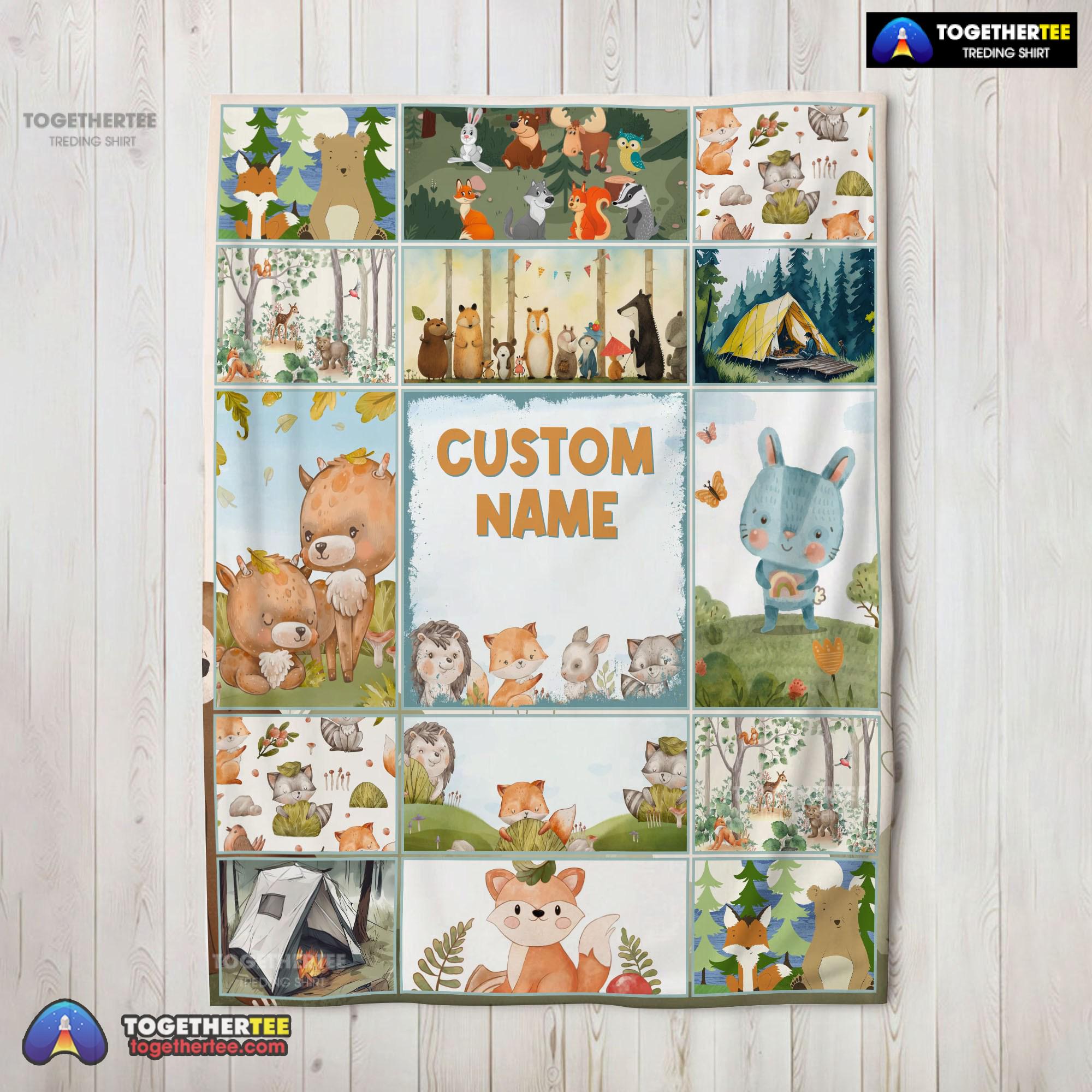 Official Cute Forest Animals Collage Whimsical Blanket Fleece Customized Blanket