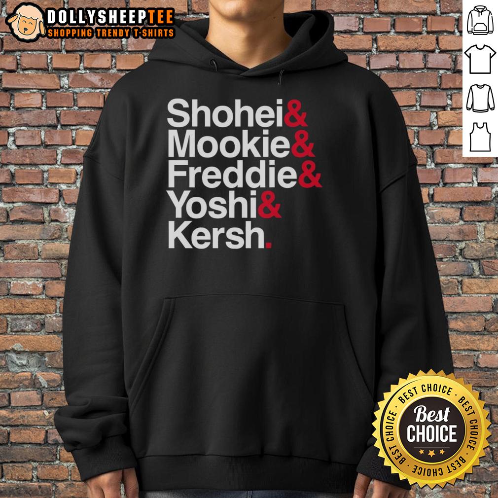 Awesome Los Angeles Dodgers Baseball Ampersand Stars Shohei And Mookie And Freddie And Yoshi And Kersh T-Shirt - Image 2