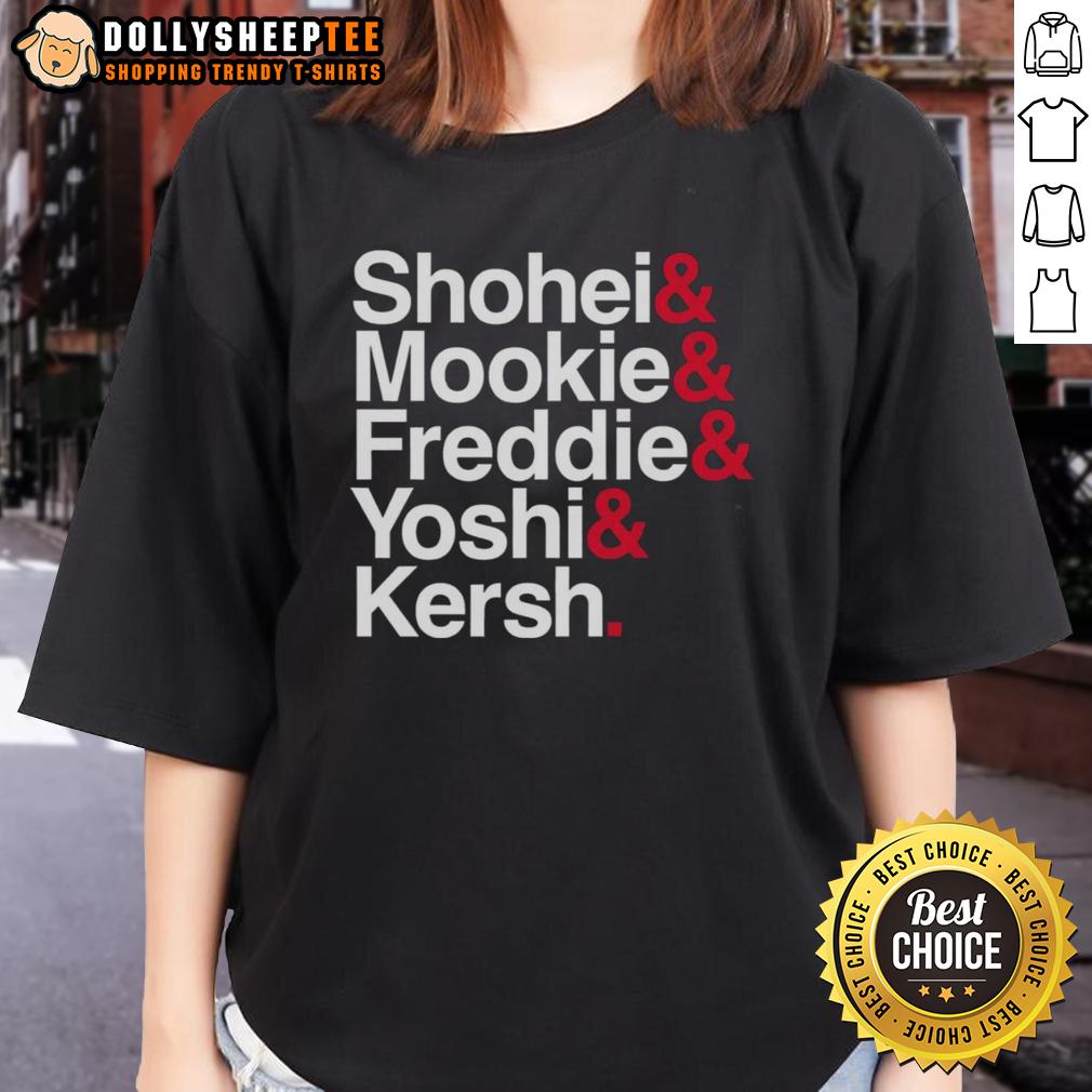 Awesome Los Angeles Dodgers Baseball Ampersand Stars Shohei And Mookie And Freddie And Yoshi And Kersh T-Shirt - Image 3