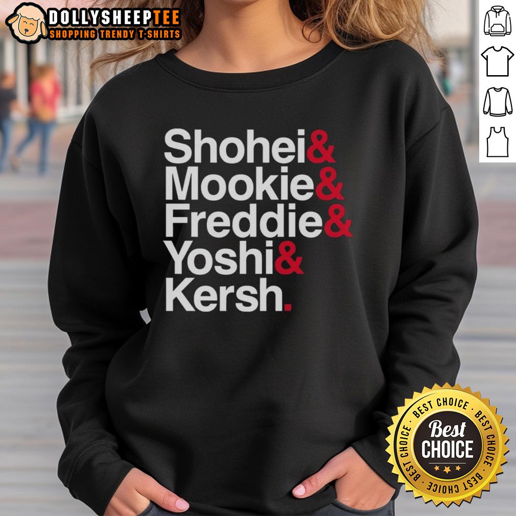 Awesome Los Angeles Dodgers Baseball Ampersand Stars Shohei And Mookie And Freddie And Yoshi And Kersh T-Shirt - Image 5