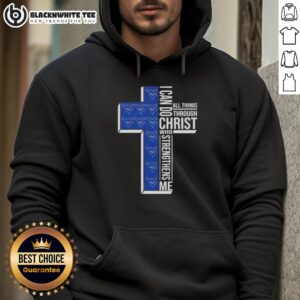 Alternative view of Happy I Can Do All Things Through Christ Who Strengthens Me West Virginia Mountaineers Football Cross T-Shirt