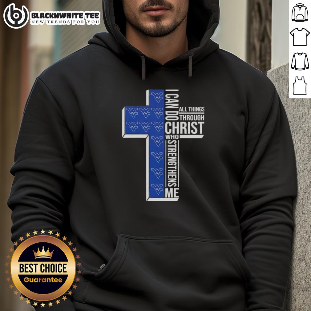 Happy I Can Do All Things Through Christ Who Strengthens Me West Virginia Mountaineers Football Cross T-Shirt - Image 2
