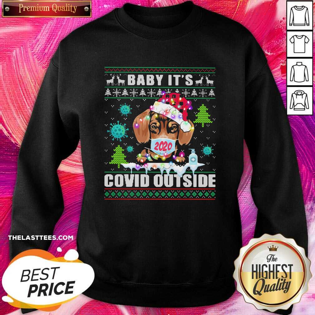 Hot Baby It’s Covid Outside Chihuahua Wear Hat Santa With Mask Ugly Christmas Shirt - Image 4
