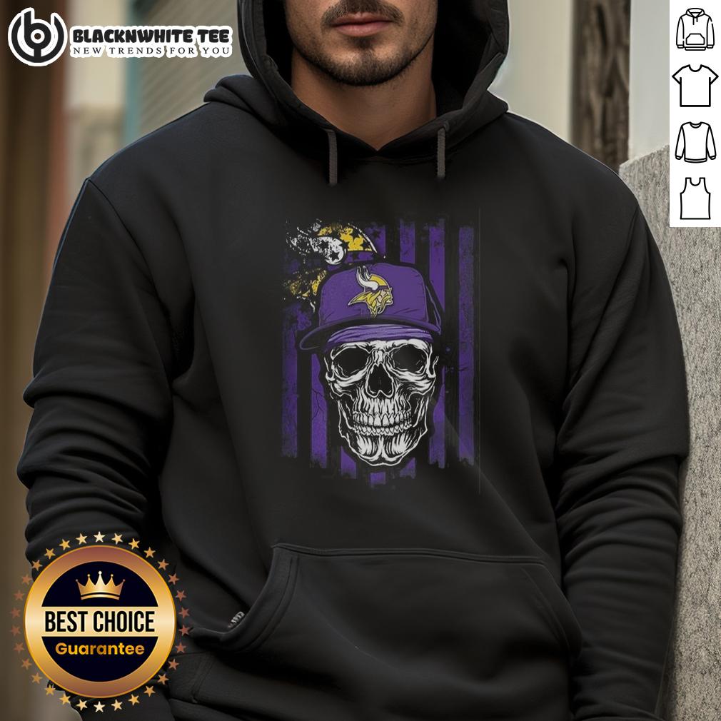 Good Minnesota Vikings NFL Skull American Flag Football Lover T-Shirt - Image 2