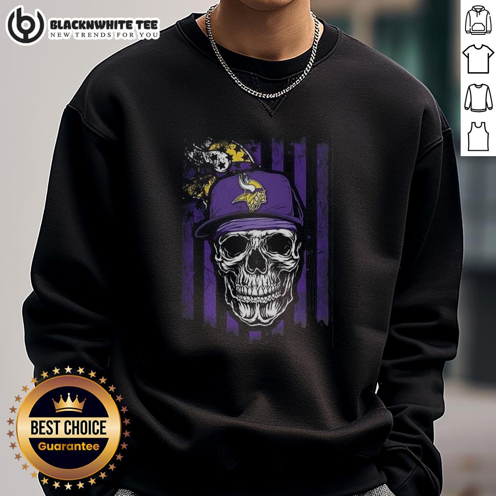 Good Minnesota Vikings NFL Skull American Flag Football Lover T-Shirt - Image 5