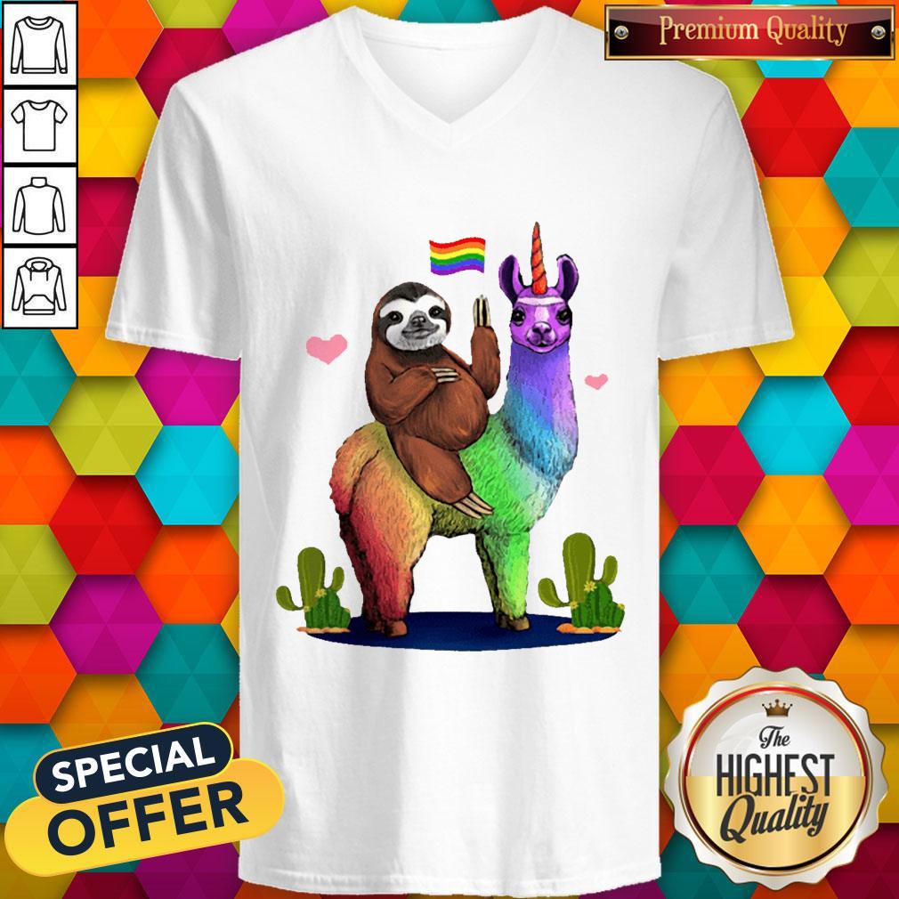 Sloth Riding Llama Lgbt Gay Lesbian Pride 2020 Shirt - Image 2