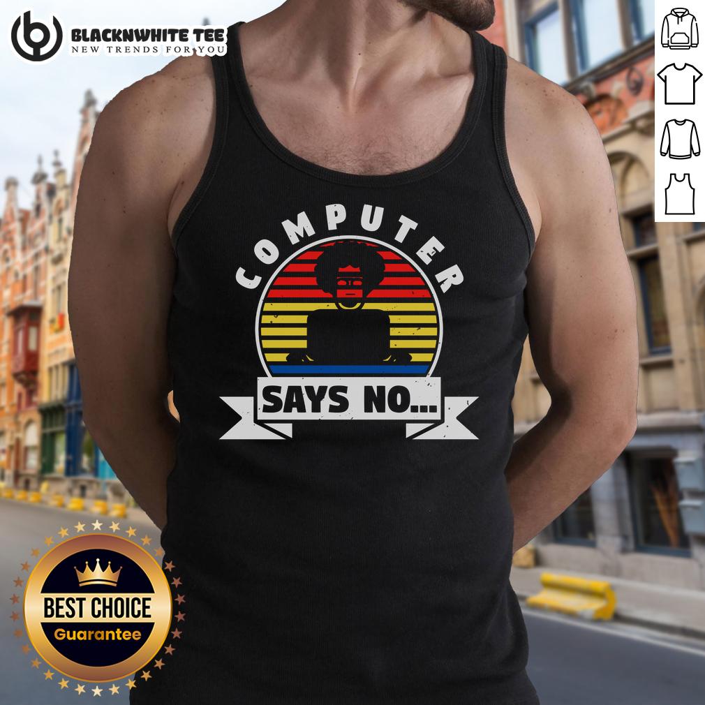 Pretty Computer Says No Retro Vintage Sunset T-Shirt - Image 4