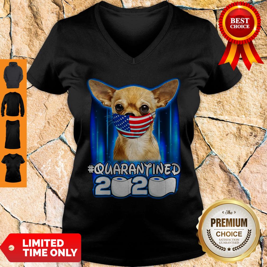 Funny Chihuahua Face Mask American Flag Quarantined 2020 Shirt - Image 3