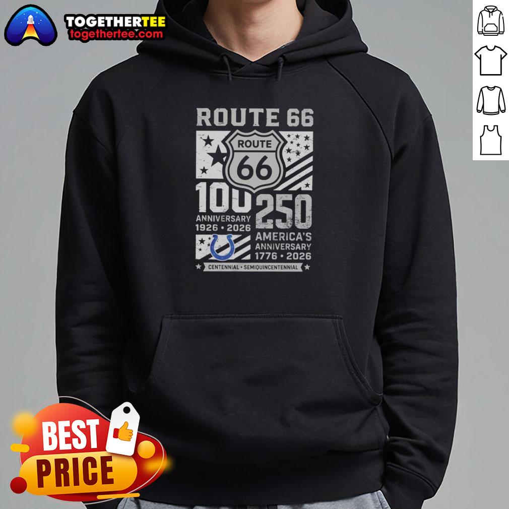 Official Indianapolis Colts Route 66 Centennial 100th Anniversary 1926 2026 250th America Anniversary T-Shirt - Image 2