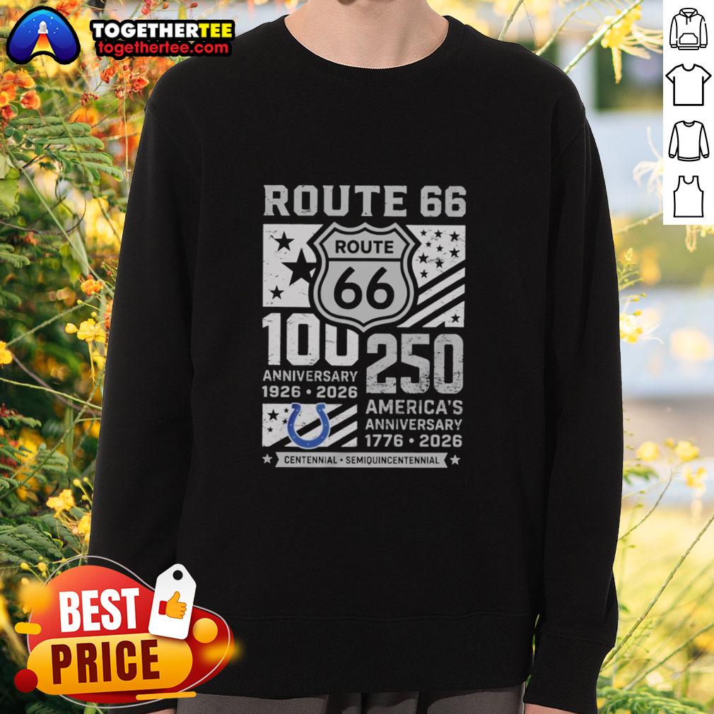 Official Indianapolis Colts Route 66 Centennial 100th Anniversary 1926 2026 250th America Anniversary T-Shirt - Image 5