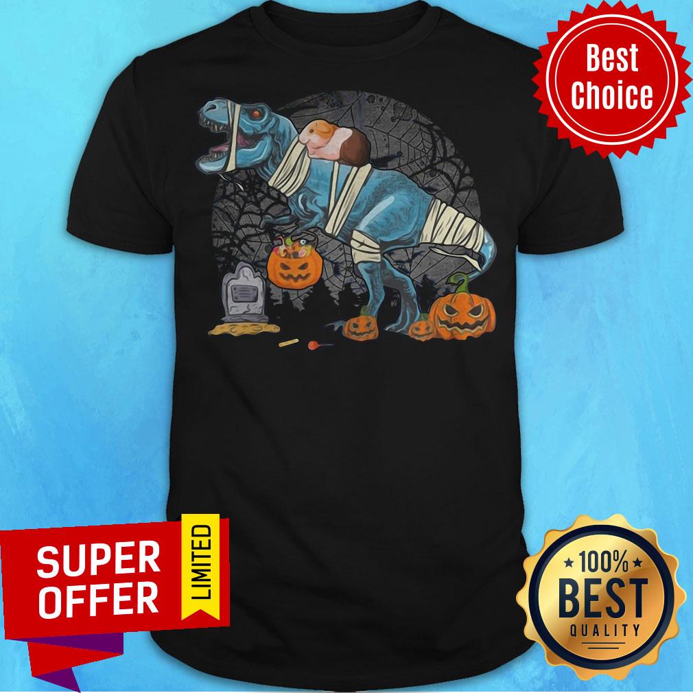 Guinea Pig Riding Mummy T Rex Dino Funny Halloween Costume Shirt