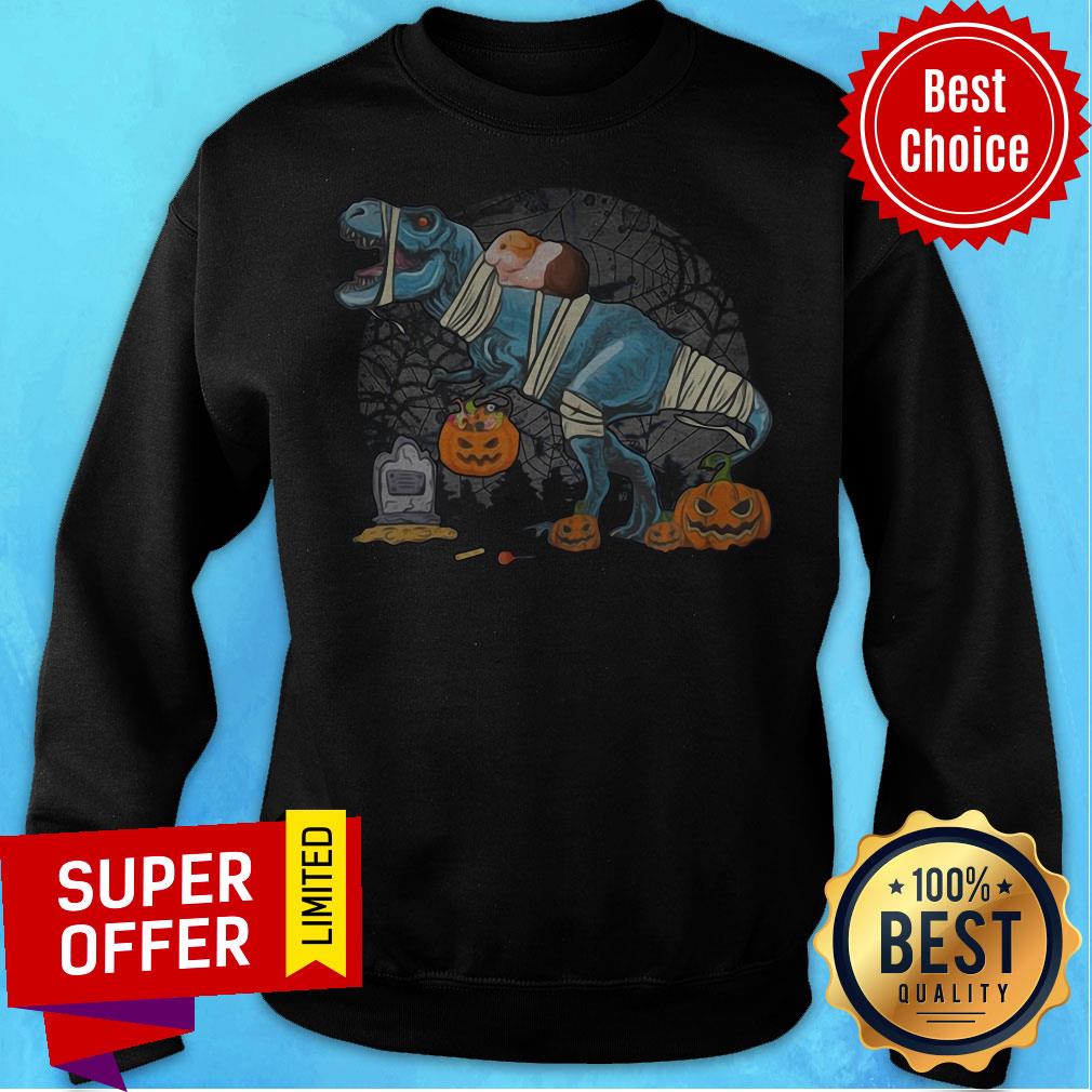 Guinea Pig Riding Mummy T Rex Dino Funny Halloween Costume Shirt - Image 2