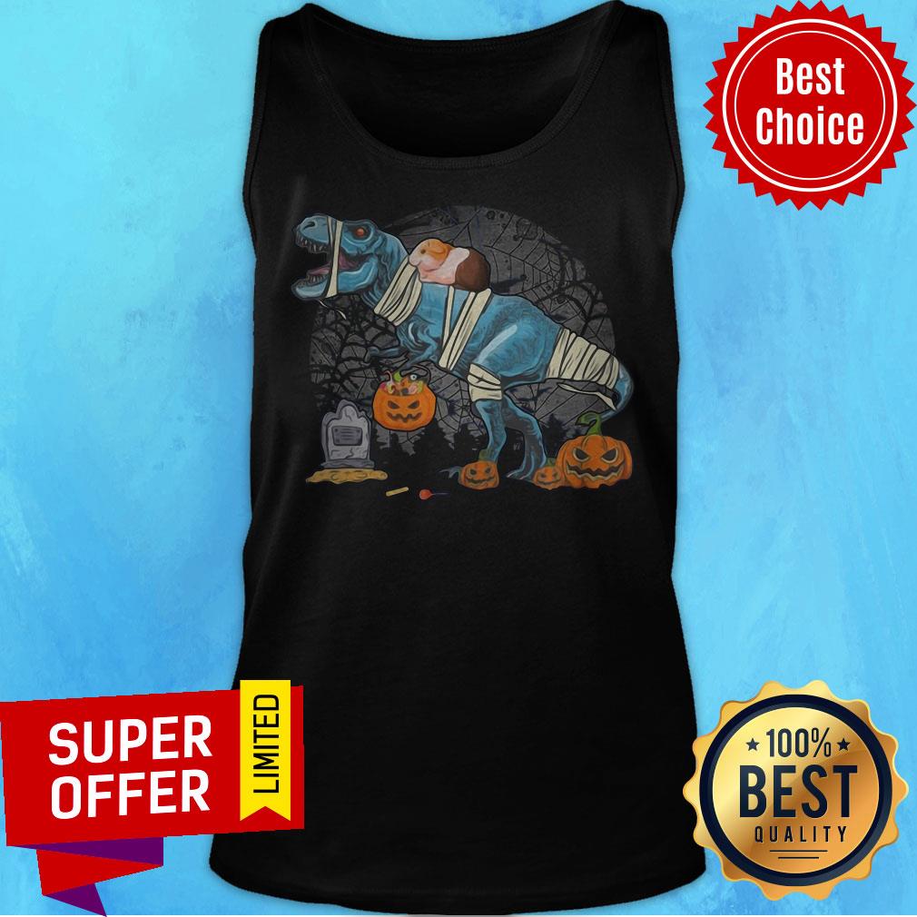 Guinea Pig Riding Mummy T Rex Dino Funny Halloween Costume Shirt - Image 5