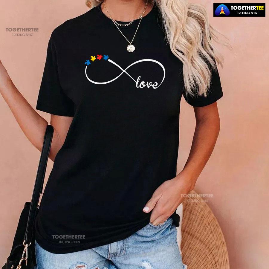 Love Autism Puzzle Pieces Infinity T-Shirt – Unisex Tee - Image 3