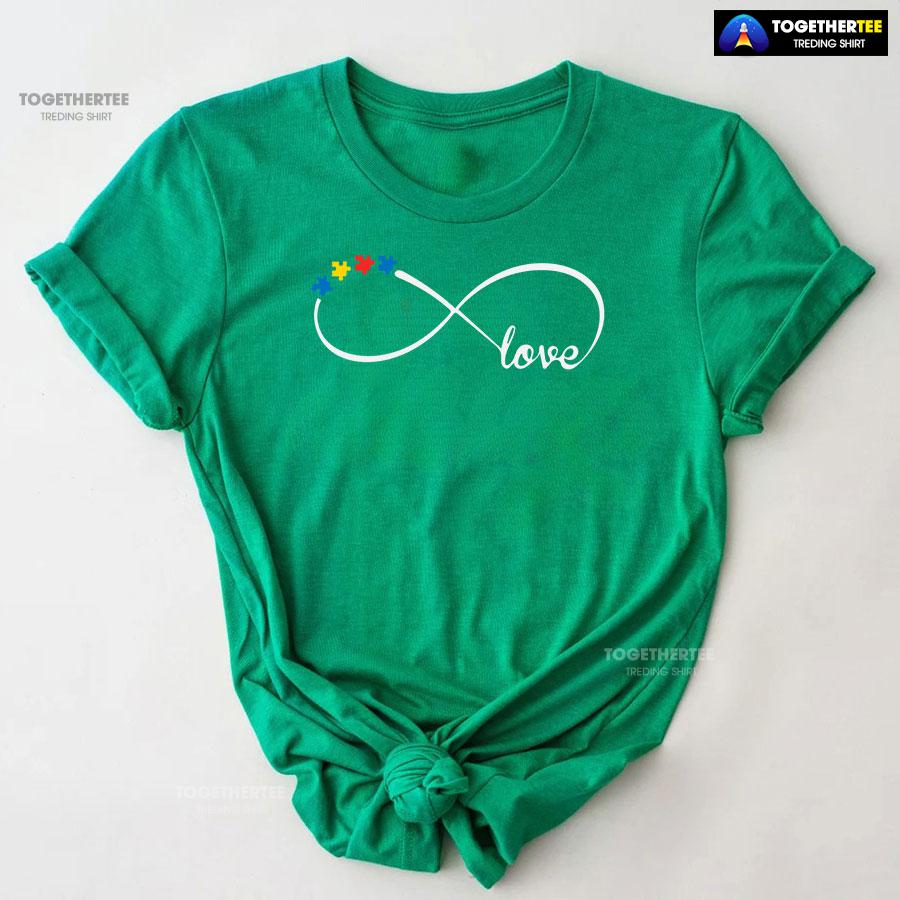 Love Autism Puzzle Pieces Infinity T-Shirt – Unisex Tee - Image 7