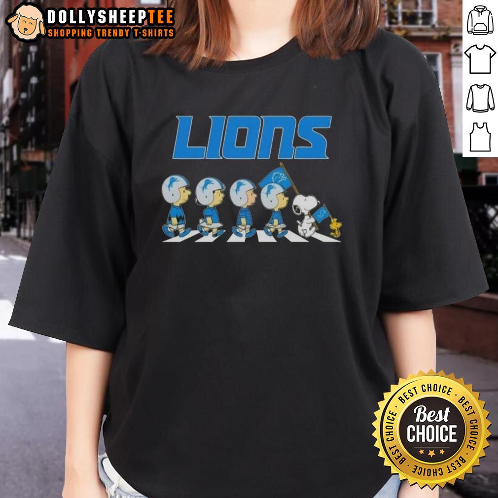 Good Detroit Lions X Peanuts Snoopy And Friends Abbey Road T-Shirt - Image 3