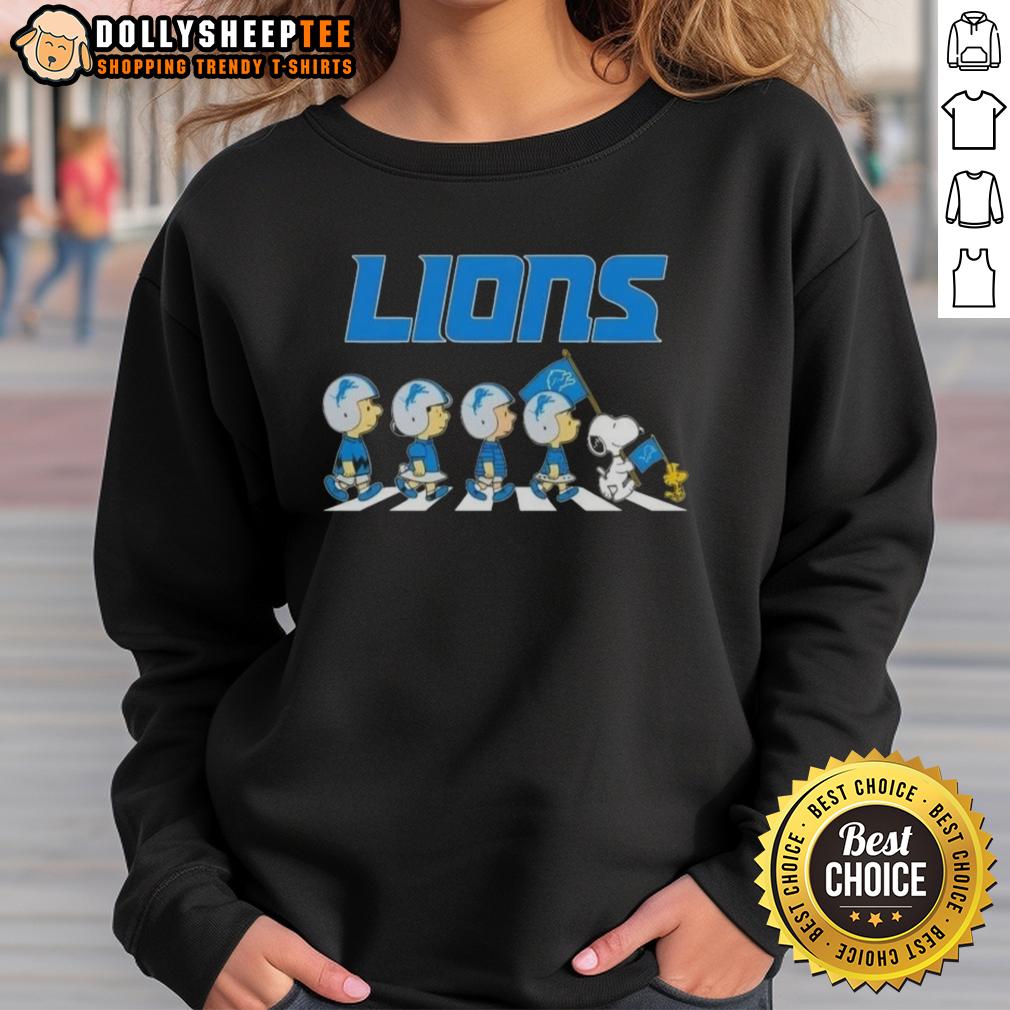 Good Detroit Lions X Peanuts Snoopy And Friends Abbey Road T-Shirt - Image 5