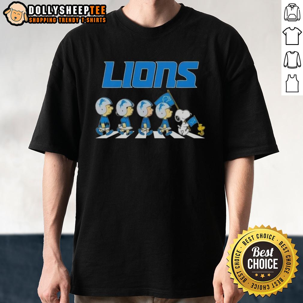 Good Detroit Lions X Peanuts Snoopy And Friends Abbey Road T-Shirt
