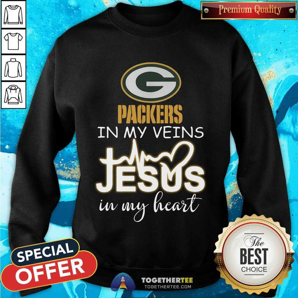 Great Green Bay Packers In My Veins Jesus In My Heart Shirt - Image 4