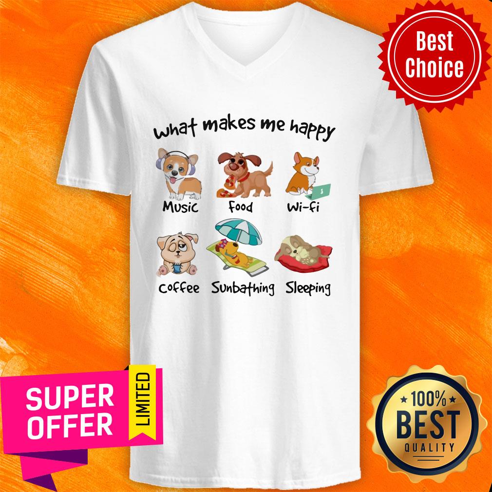 Dog What Makes Me Happy Music Food Wifi Coffee Sunbathing Sleeping Shirt - Image 3
