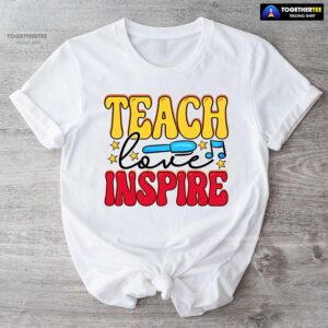 Teach Love Inspire Teacher Pen Star Musical Note Back To School T-Shirt