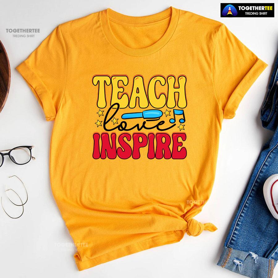 Teach Love Inspire Teacher Pen Star Musical Note Back To School T-Shirt - Image 11