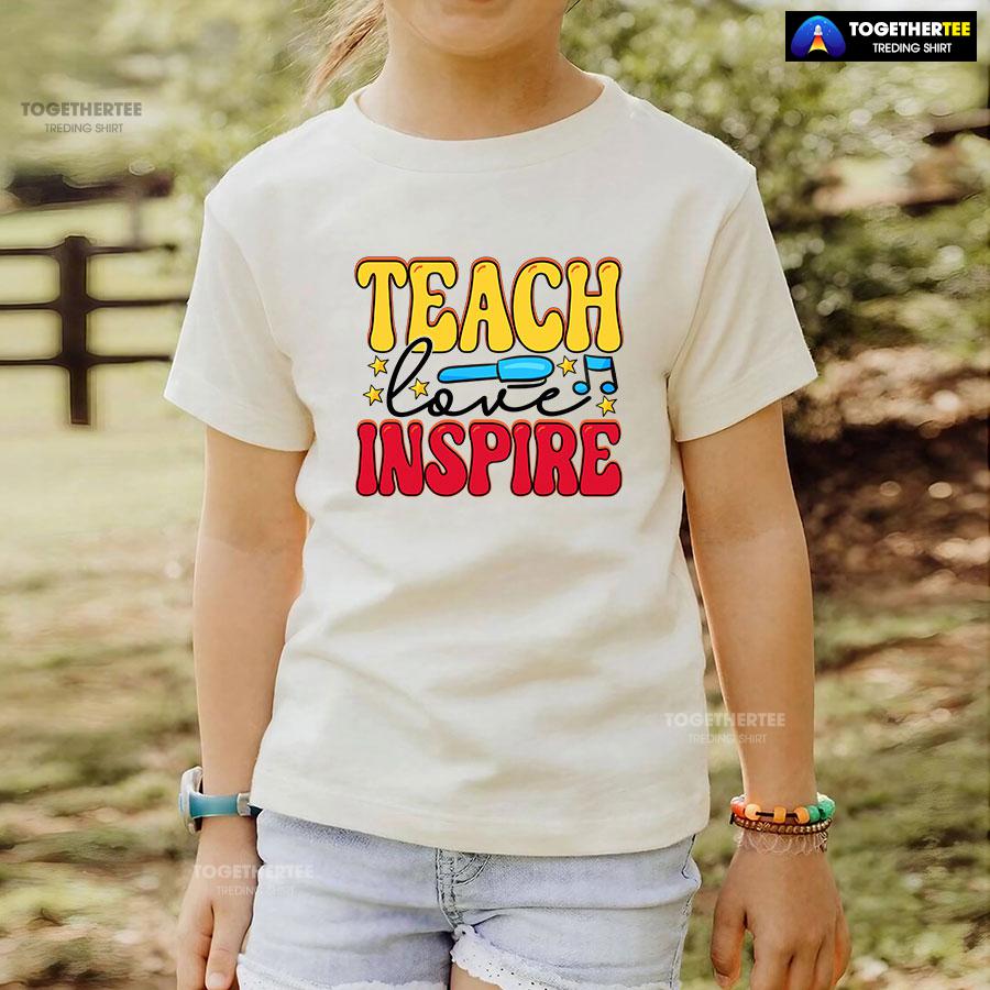 Teach Love Inspire Teacher Pen Star Musical Note Back To School T-Shirt - Image 4