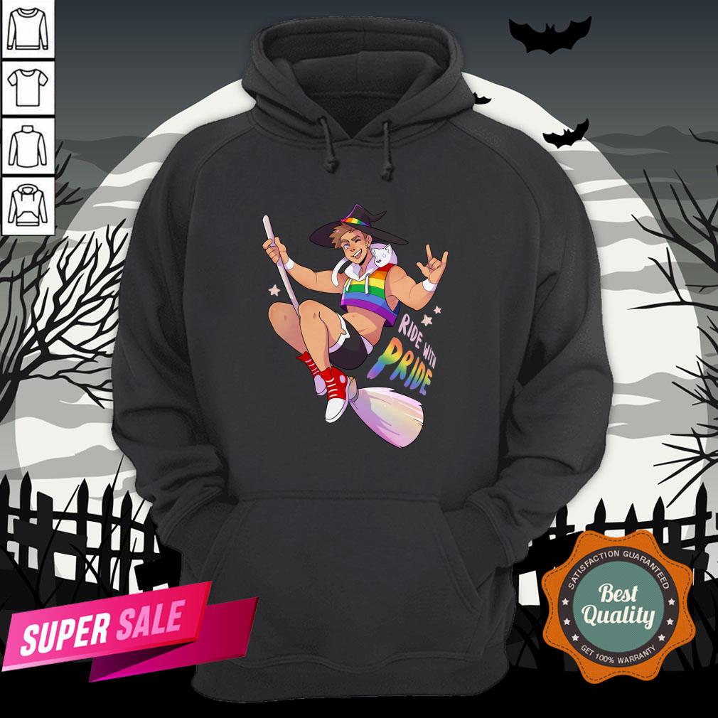Ride With Pride Gay LGBT Witch Halloween Shirt - Image 5