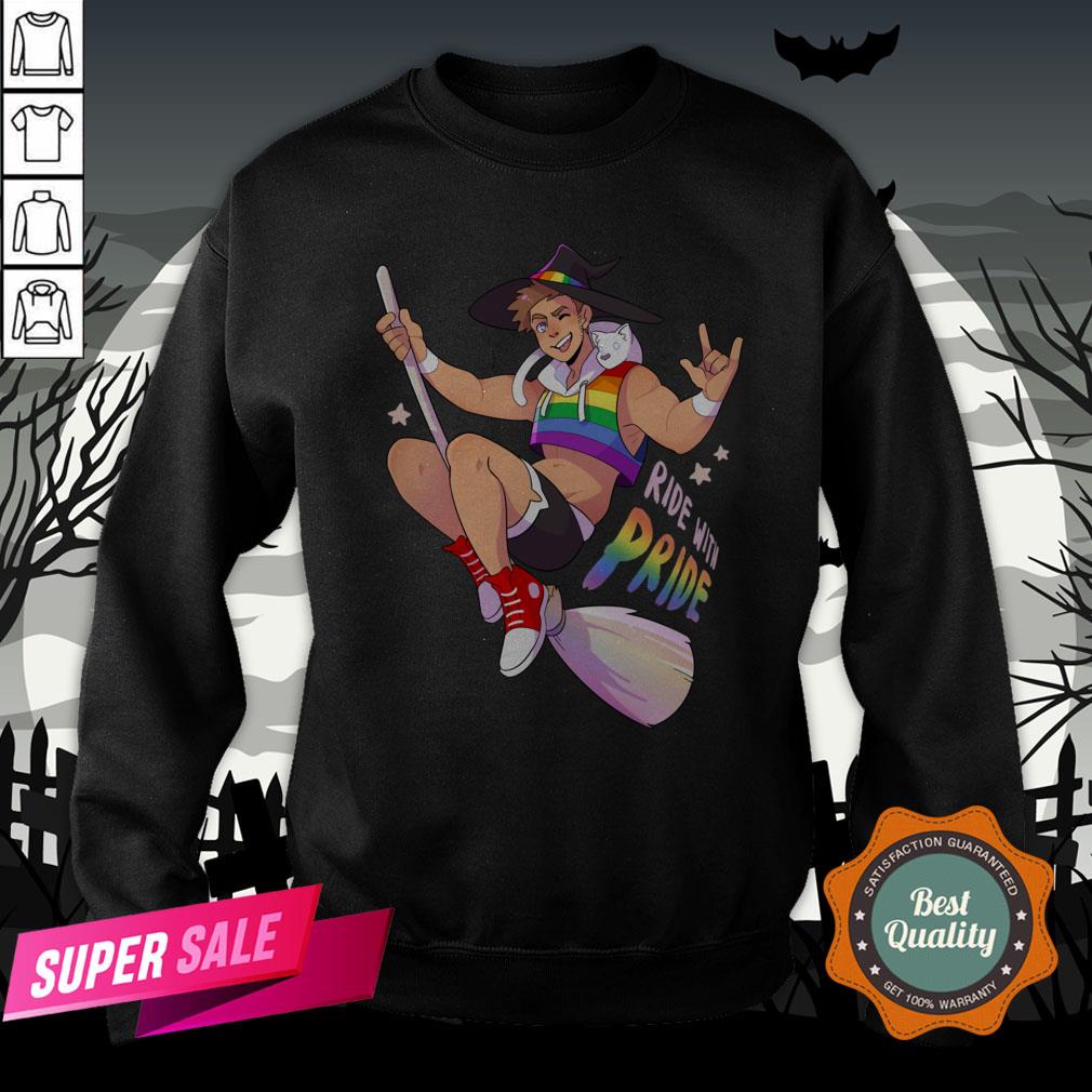 Ride With Pride Gay LGBT Witch Halloween Shirt - Image 4