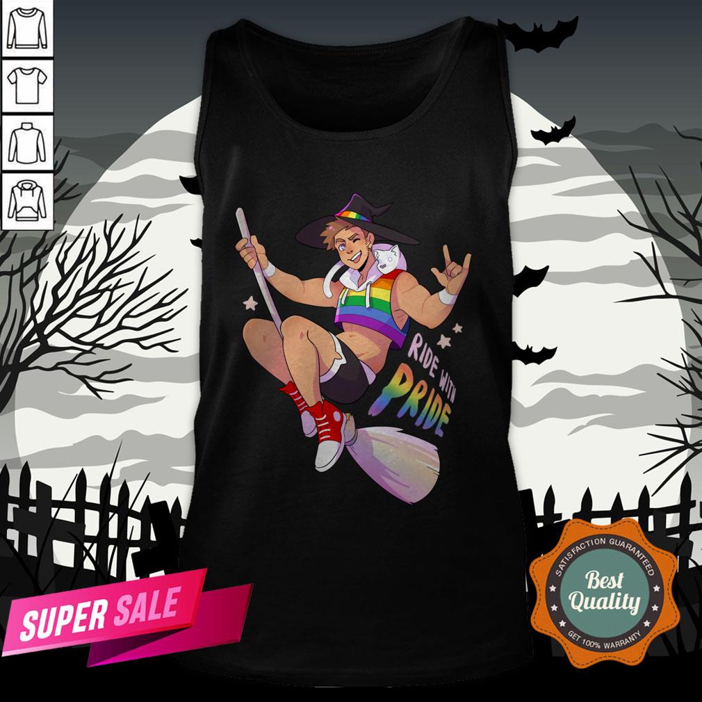 Ride With Pride Gay LGBT Witch Halloween Shirt - Image 3