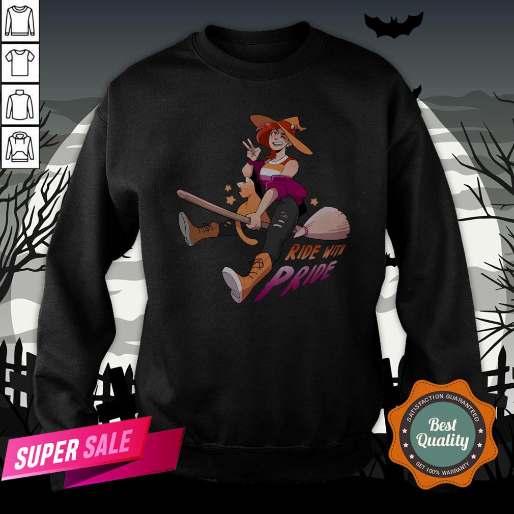Ride With Pride Lesbian LGBT Halloween Shirt - Image 3