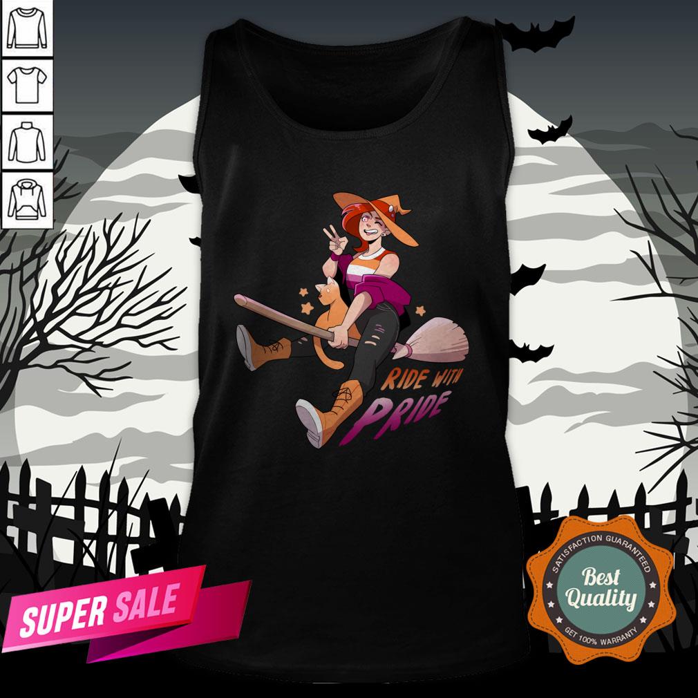 Ride With Pride Lesbian LGBT Halloween Shirt - Image 4