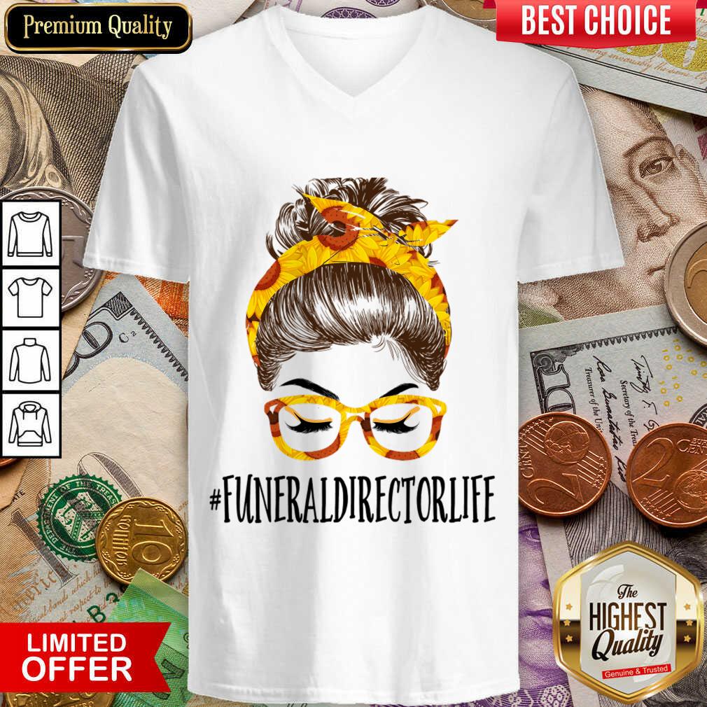 Happy Messy Hair Bun Funeral Director Life Sunflowers Shirt - Image 2