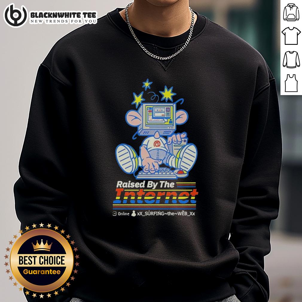 Top Raised By The Internet Cartoon Character Using Old Computer T-Shirt - Image 5