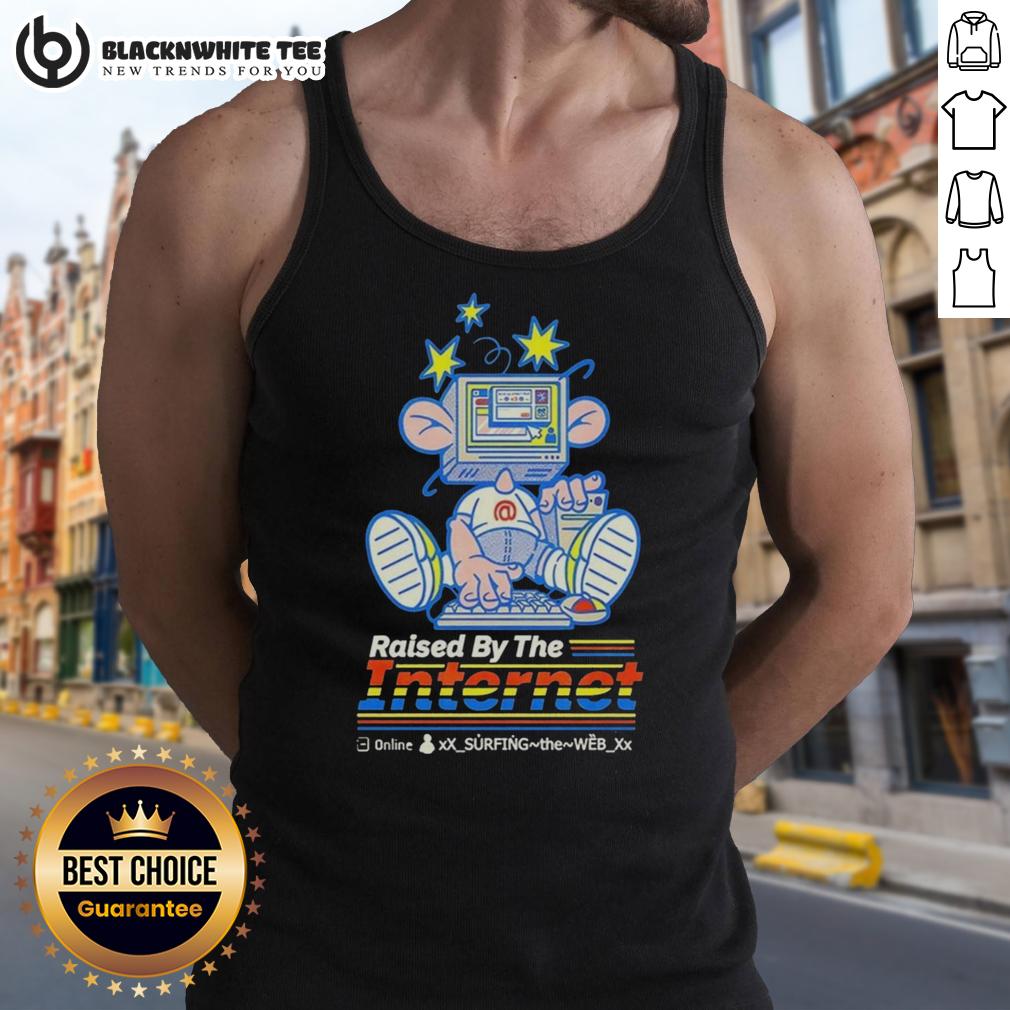 Top Raised By The Internet Cartoon Character Using Old Computer T-Shirt - Image 4