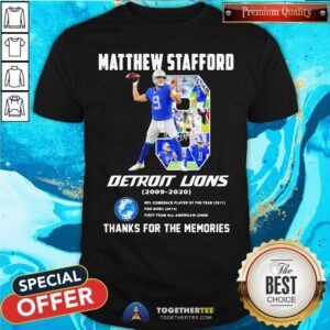 Nice 9 Matthew Stafford Detroit Lions 2009 2020 Shirt