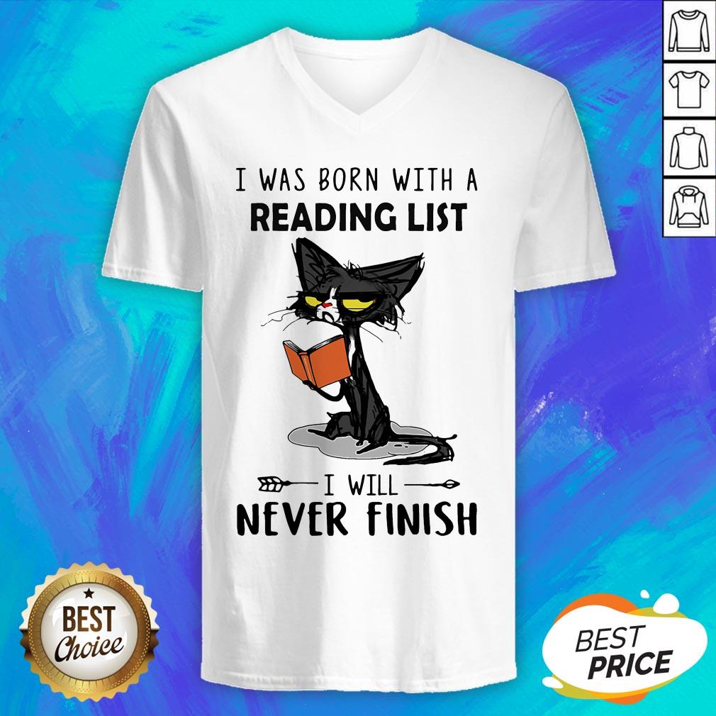 Black Cat I Was Born With A Reading List I Will Never Finish Shirt - Image 4