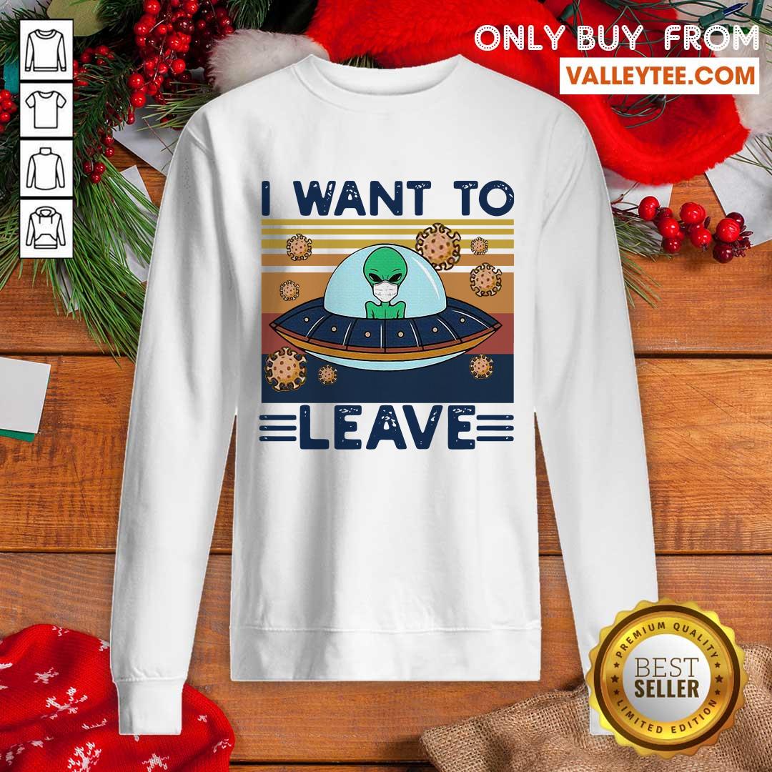 Lovely UFO Alien Face Mask I Want To Leave Vintage Retro Shirt - Image 3